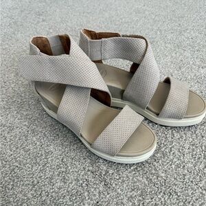 Beige Crisscross Comfort Wedge Sandals